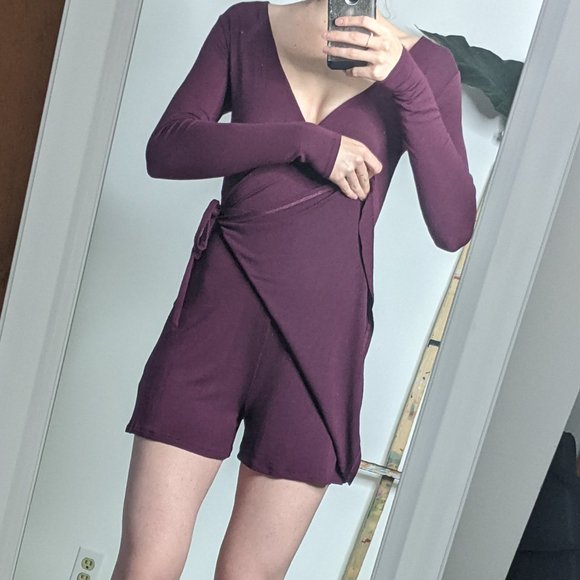 Garage Burgundy Romper Wrap Dress - Picture 3 of 7